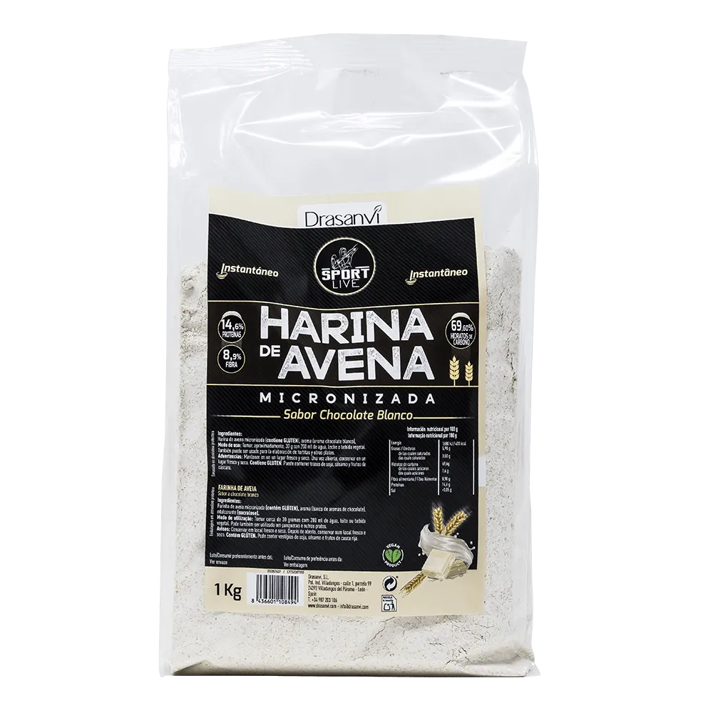 Harina de Avena Sabor Chocolate Blanco 1 Kg Sport Live Drasanvi