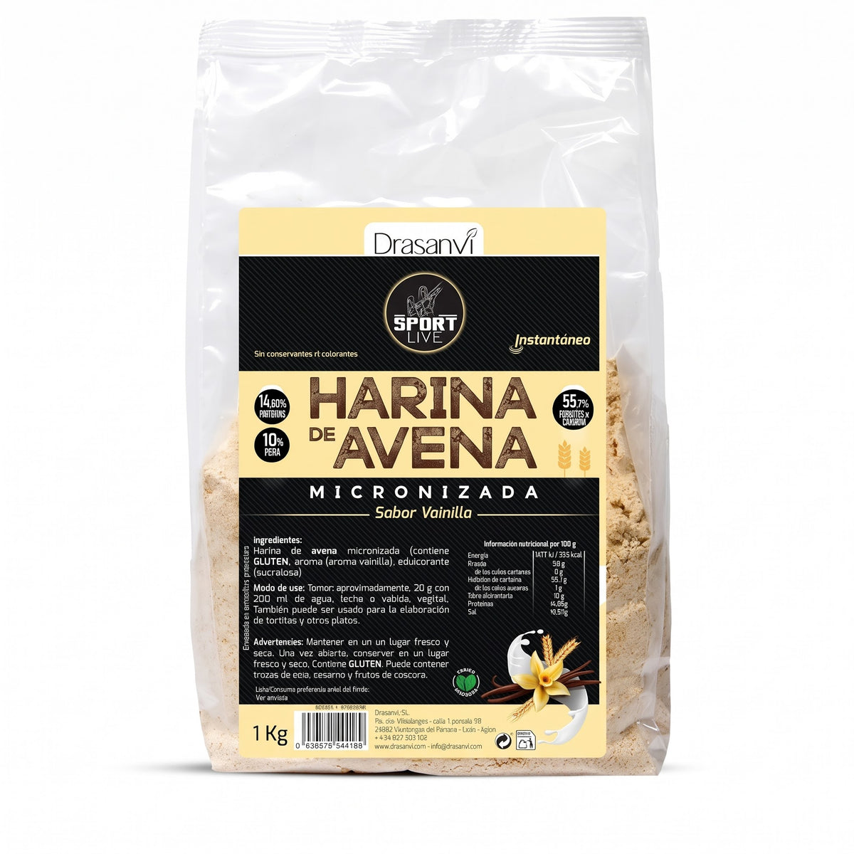 HARINA AVENA SABOR VAINILLA 1KG SPORT LIVE DRASANVI