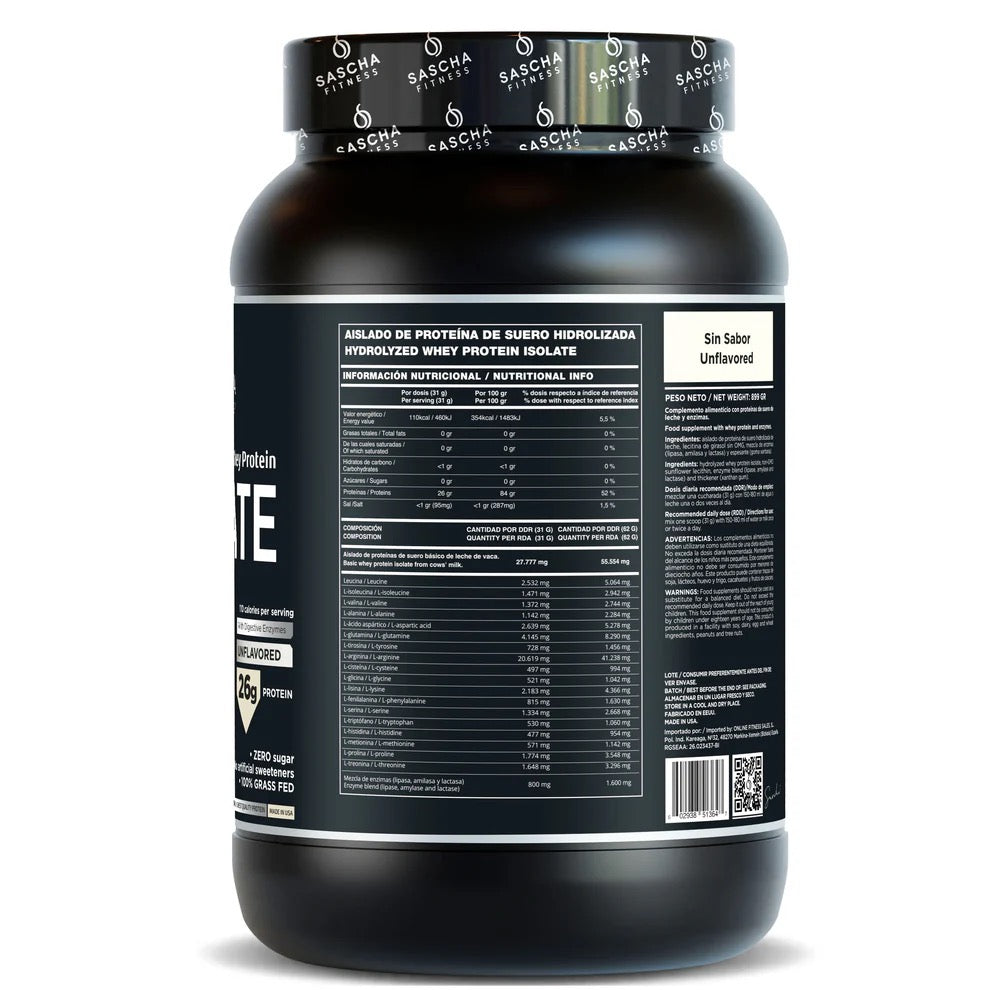 Proteína Whey Hidrolizada y Aislada sin sabor